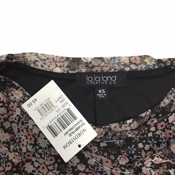 La La Land Creative Co Floral Dress Balloon Sleeve Mesh Size XS Pink, Black - Picture 5 of 5